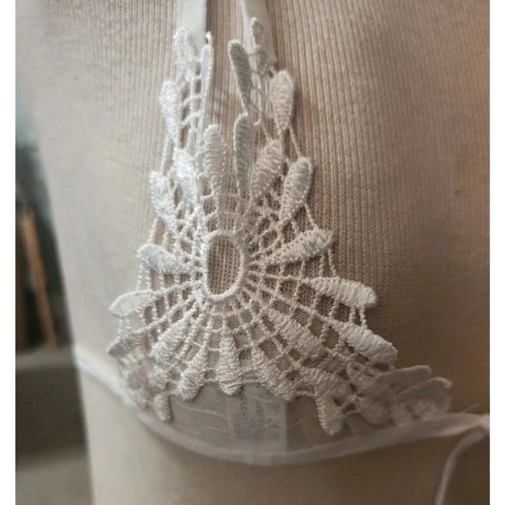 White, Embroidered, String, Bridal Bralette And Panty. Size XS